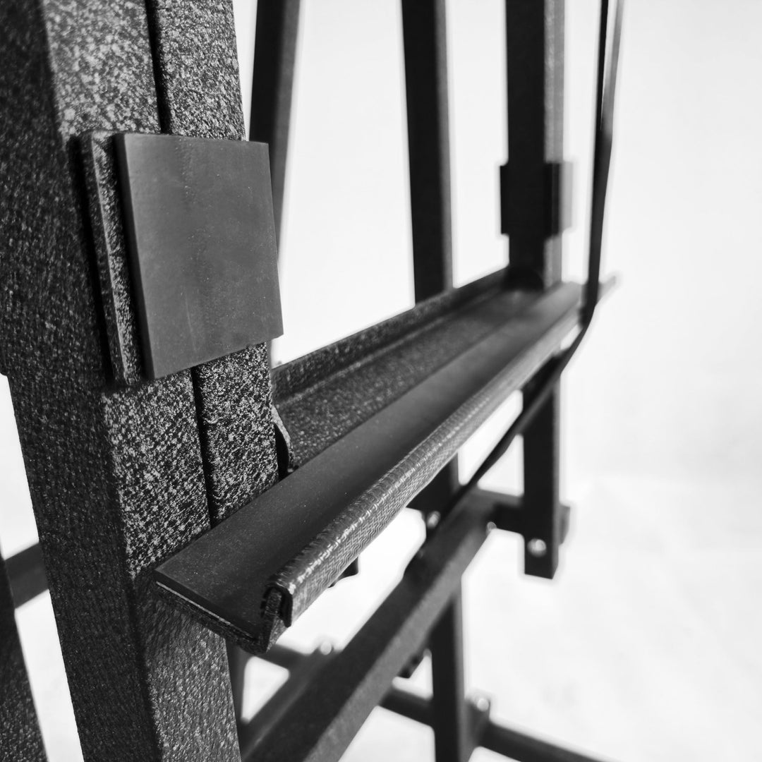 Close-up of EZ4X4 Door Lift where doors rest, showing non-scratch material for safe, protective vehicle door storage.