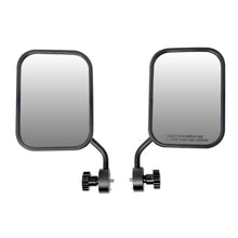 Pair of EZ4X4 black side mirrors with adjustable mounting brackets for Jeep tube doors.