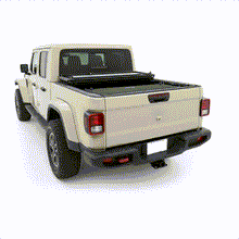 Animated GIF of EZ4X4 Tailgate Extender and Secure Bed Box cycling through eight configurations on a tan Jeep Gladiator.