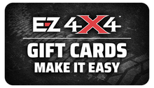 EZ4X4 gift card graphic featuring the EZ4X4 logo and “Gift Cards Make It Easy” text on a gray background with white tire tracks.