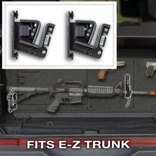 Rifle stored in EZTrunk with EZ4X4 gun mount, showing safe, organized storage for tactical and outdoor gear.
