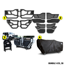 EZ4X4 Alpha Door Bundles for Ford Broncos, including Alpha tube doors, MOLLE Panels, door cart, and door cart cover.