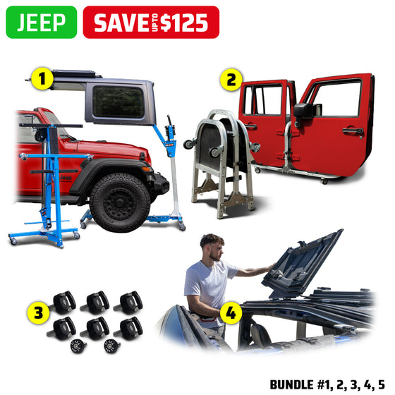 2007 & Up Jeep (Hard Top Lift + Door Cart + Hard Top Thumb Screws + FlipTop) Go Fully Naked Bundles #1, 2, 3, 4, 5