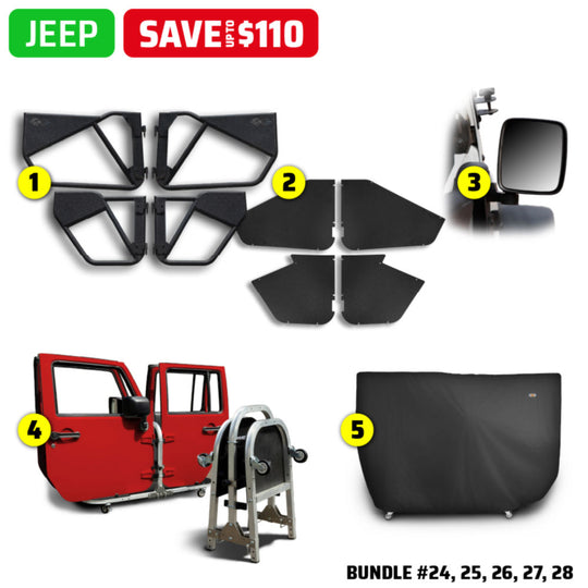 1997 & Up Jeep (Phantom Aluminum Tube Doors + All-Weather Panels + Rectangle Mirrors + Door Cart + Cover) Phantom Tube Door Bundles #24, 25, 26, 27, 28