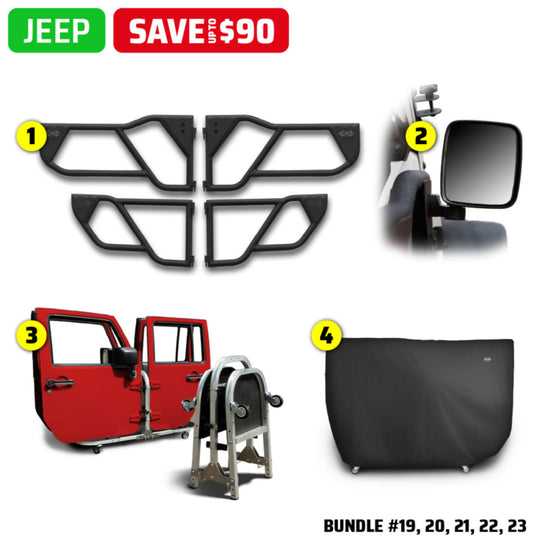 1997 & Up Jeep (Razor Aluminum Tube Doors + Rectangle Mirrors + Door Cart + Cover) Razor Door Bundles #19, 20, 21, 22, 23