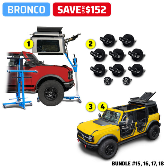 2021 & Up Bronco 4DR/2DR (Hard Top Lift + Hard Top Thumb Screws + FlipTop + Roof Rack) Take Your Top Off Bundles #15, 16, 17, 18