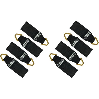 Black Truck Buddiez bed anchor straps shown on white background, highlighting durable design and reliable cargo securing.