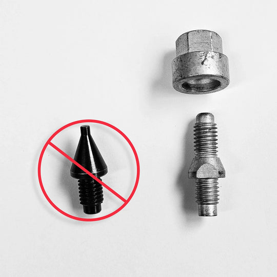 EZ4x4 Ford Bronco door alignment pins shown beside factory bolt for easier door install and secure fit.