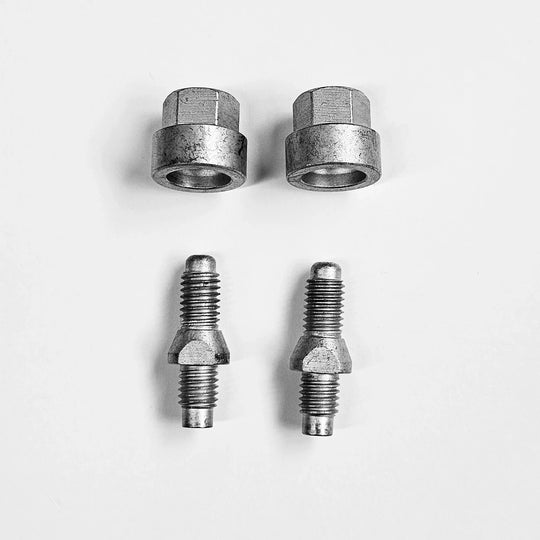 Pair of EZ4x4 stainless steel door alignment pins and nuts for Ford Bronco shown on white background.