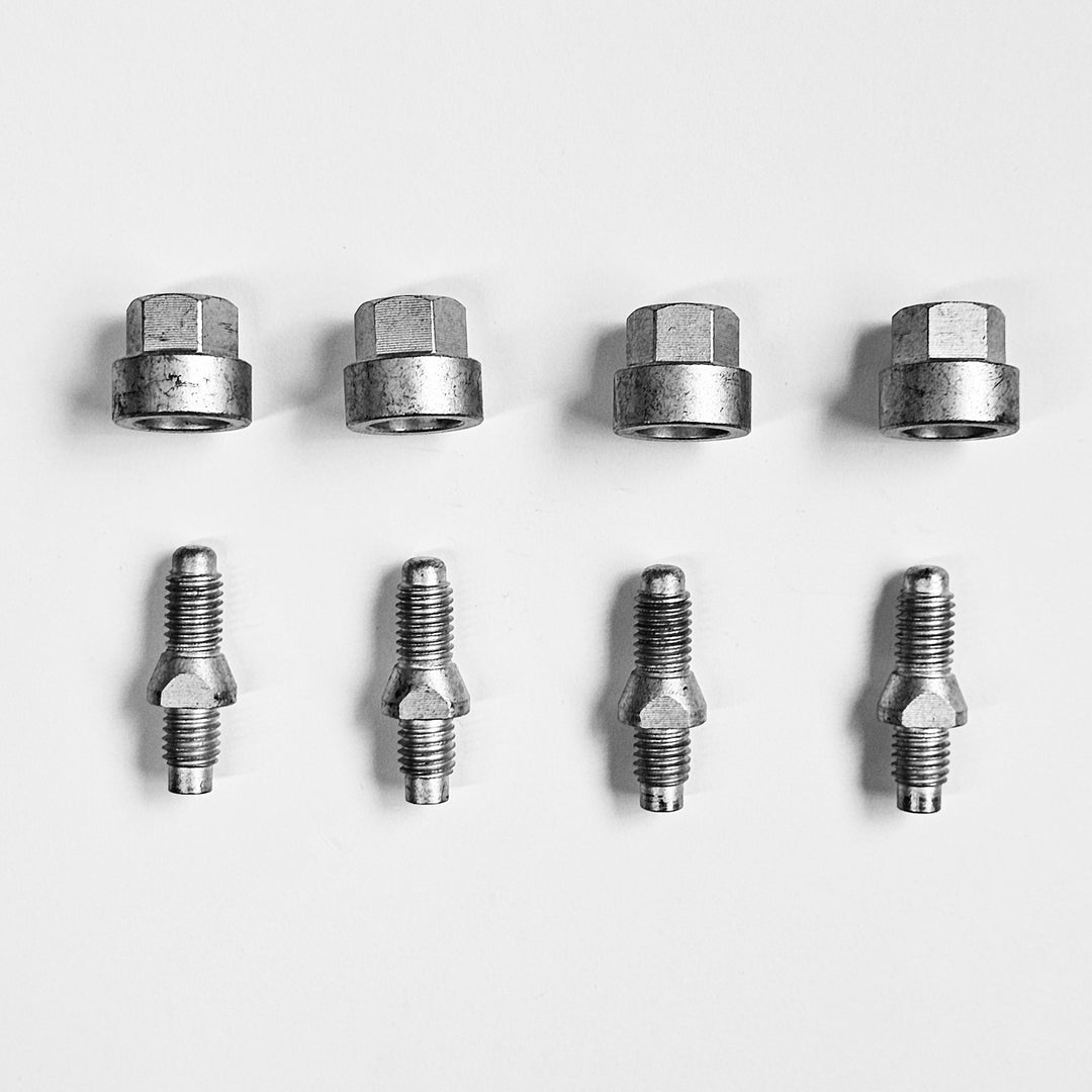 Set of 4 EZ4x4 stainless door alignment pins and nuts for Ford Bronco shown on white background.