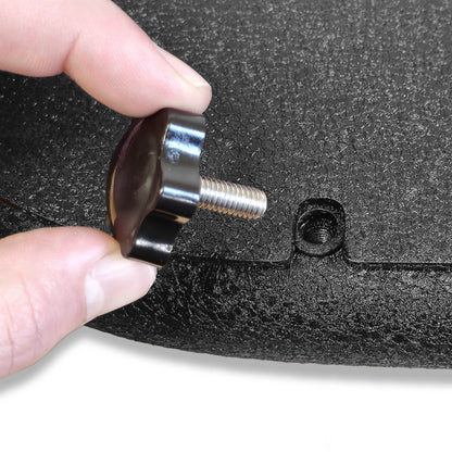 Close-up of screw securing all-weather panels to Phantom aluminum doors, highlighting secure and easy-to-install design.