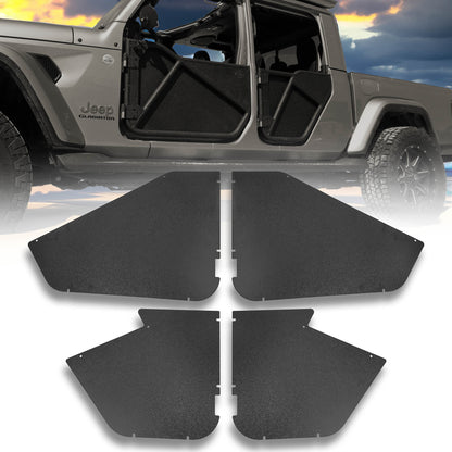 Grey Jeep Gladiator with black Phantom aluminum doors and all-weather panels, showcasing rugged, removable, off-road design.