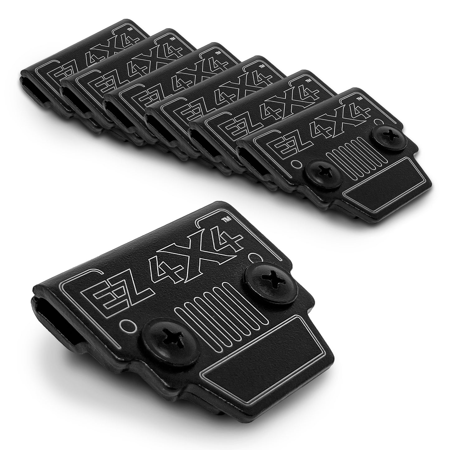 Close-ups of aftermarket Jeep Wrangler soft top clips (6-pack), showing easy installation and secure fastening.
